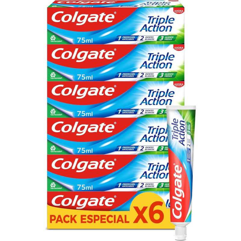 COLGATE PACK X6 PASTA DE DIENTES TRIPLE ACCION FRESCOR 75ML X 4UDS