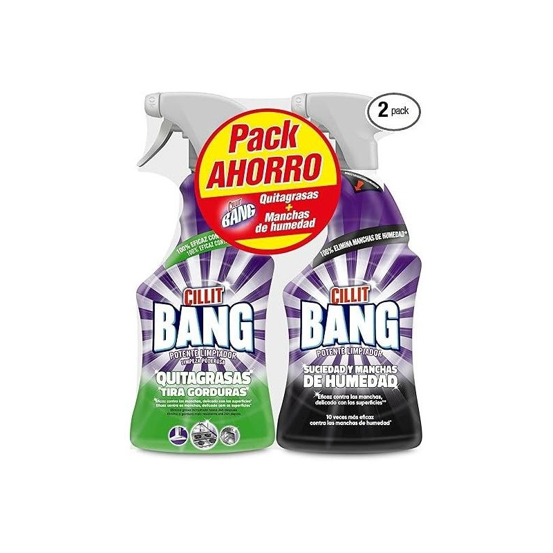 CILLIT BANG PACK SPRAY QUITAGRASAS + SPRAY SUCIEDAD Y HUMEDAD PACK 2 X 750 ML