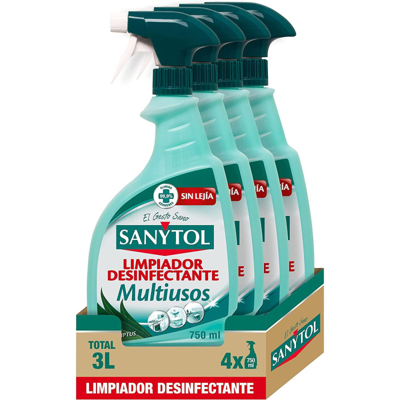 SANYTOL LIMPIADOR DESINFECTANTE MULTIUSOS SIN LEJÍA, PERFUME EUCALIPTUS PACK AHORRO 4X  750 ML