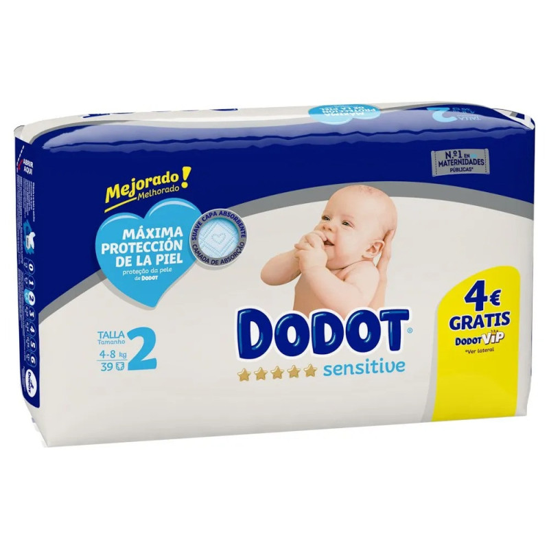 DODOT PAÑALES TALLA 2 BEBE 39 UNIDADES DE 4-8 KG