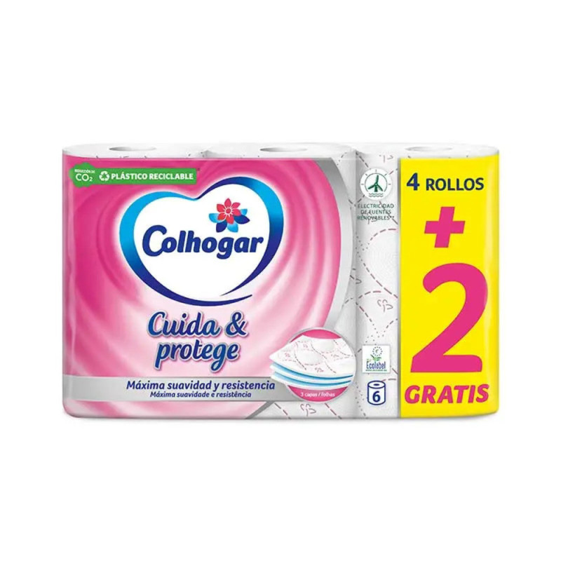 COLHOGAR PAPEL HIGIENICO 3 CAPAS SUAVE CUIDA Y PROTEGE PACK 4+2 UNIDADES ODOR CONTROL