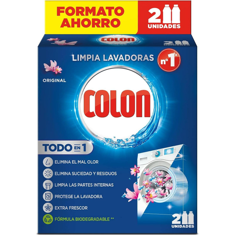 COLON LIMPIALAVADORAS - LIMPIA LA LAVADORA Y ELIMINA MALOS OLORES PACK 2* 250 ML (PAQUETE DE 2 USOS)