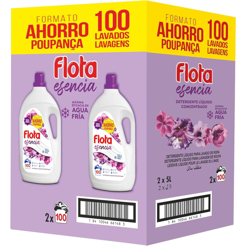 DETERGENTE LÍQUIDO FLOTA FRAGANCIA ESENCIA  2X100 LAVADOS  QUITAMANCHAS EN AGUA FRÍA