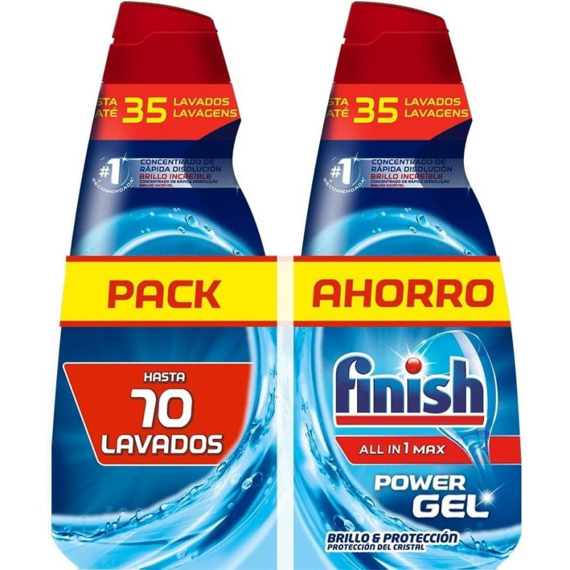 FINISH ALL IN 1 MAX POWER GEL BRILLO&PROTECCIÓN_ DETERGENTE GEL PARA EL LAVAVAJILLA_ 2 UNIDADES - TOTAL 70 LAVADOS