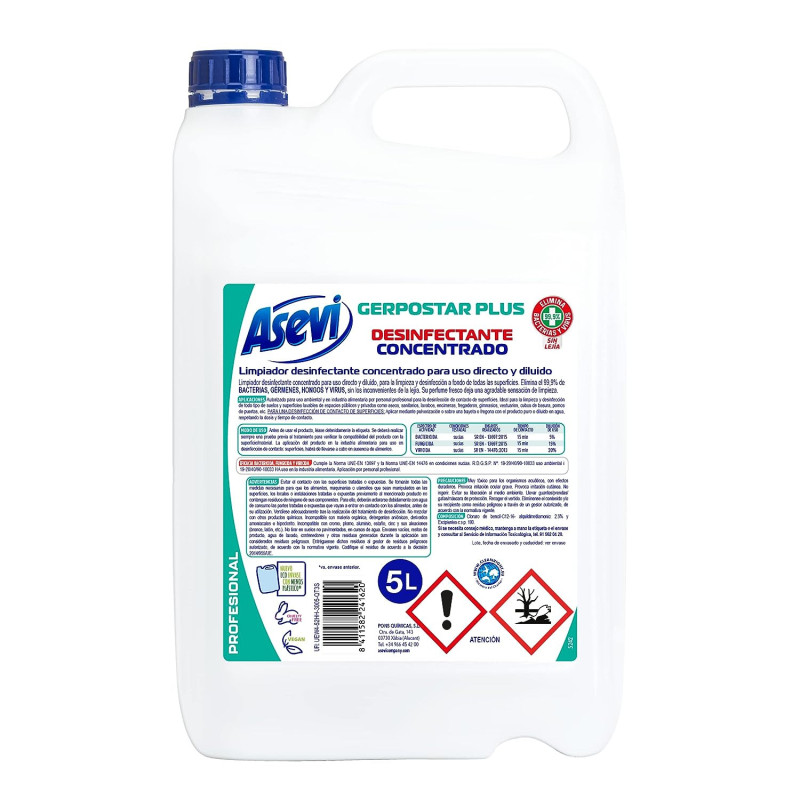 ASEVI GERPOSTAR PLUS GARRAFA 5 LITROS DESINFECTANTE PROFESIONAL