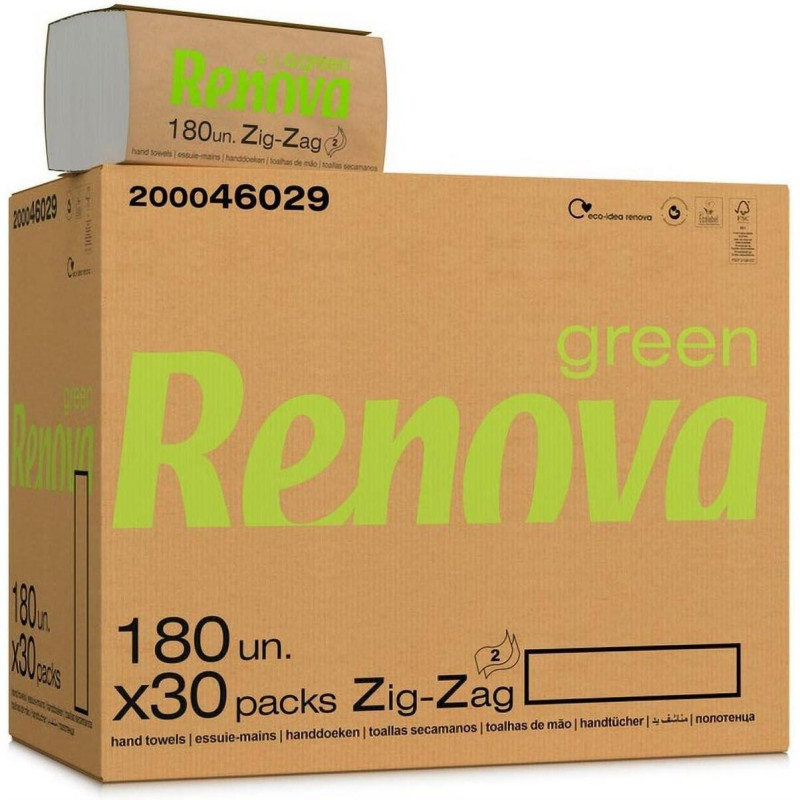 SERVILLETA TOALLA ZIG ZAG RENOVA ECOLABEL 180*30 PAQ CAJA COMPLETA