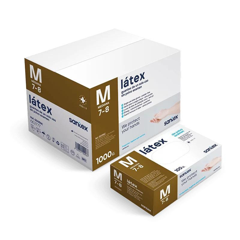 GUANTES DE LATEX SIN POLVO SANTEX TALLA S CAJA 100 UNIDADES BLANCOS