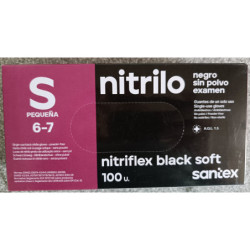GUANTES DE NITRILO  NEGRO TALLA S CALIDAD 3.5GR SANTEX SIN POLVO  ESTUCHE 100UDS ( SANITARIO , ALIMENTACION, HORECA...)