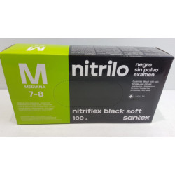 GUANTES DE NITRILO  NEGRO TALLA M CALIDAD 3.5GR SANTEX SIN POLVO  ESTUCHE 100UDS ( SANITARIO , ALIMENTACION, HORECA...)