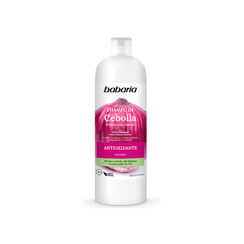 PACK 2 UDS BABARIA CHAMPU DE CEBOLLA ANTIOXIDANTE RECUPERADOR SIN OLOR CEBOLLA, 100% VEGAN BOTELLA  DE 700 ML